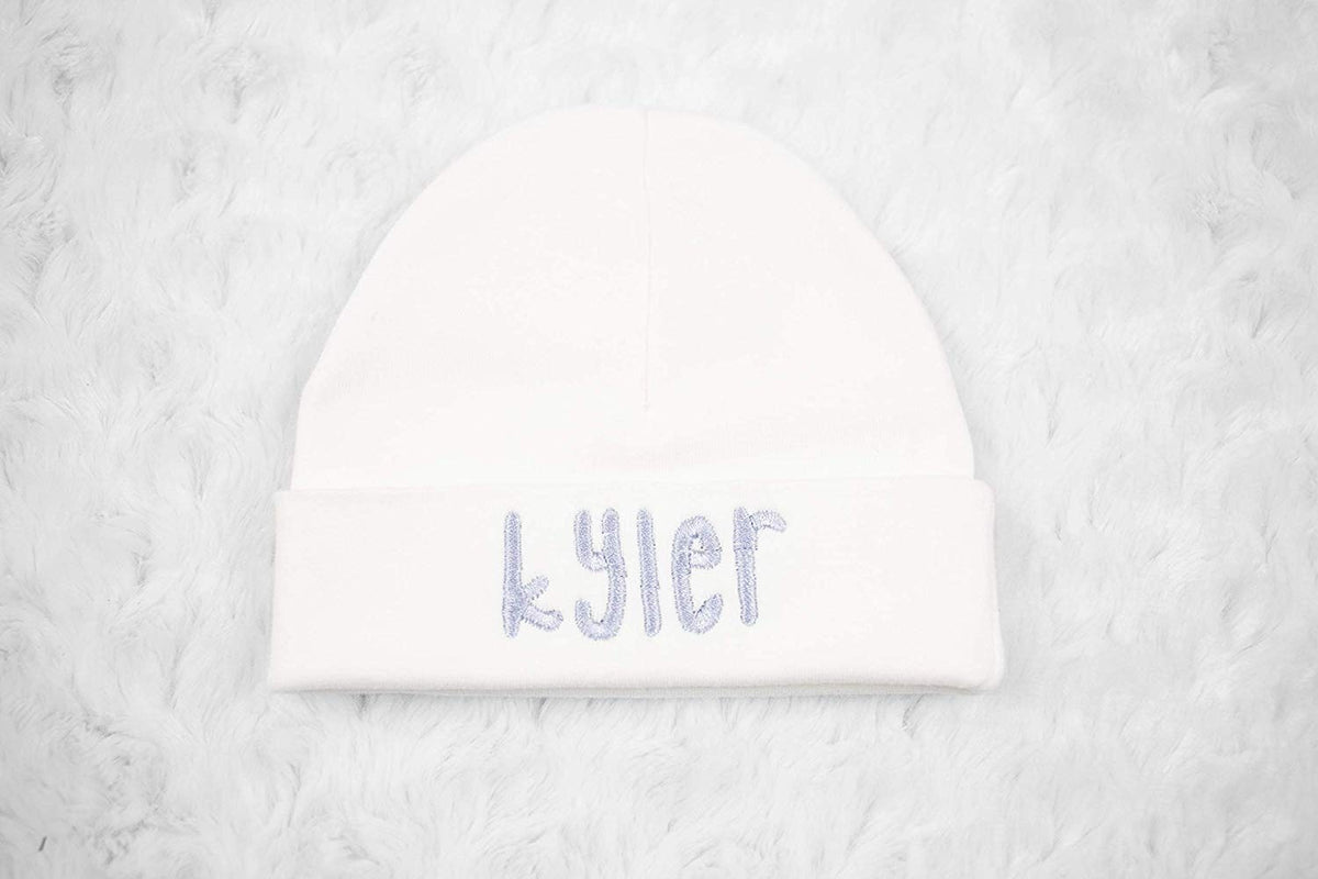 Baby Boy White Hat with Baby Name Personalized Beanie - Embroidery