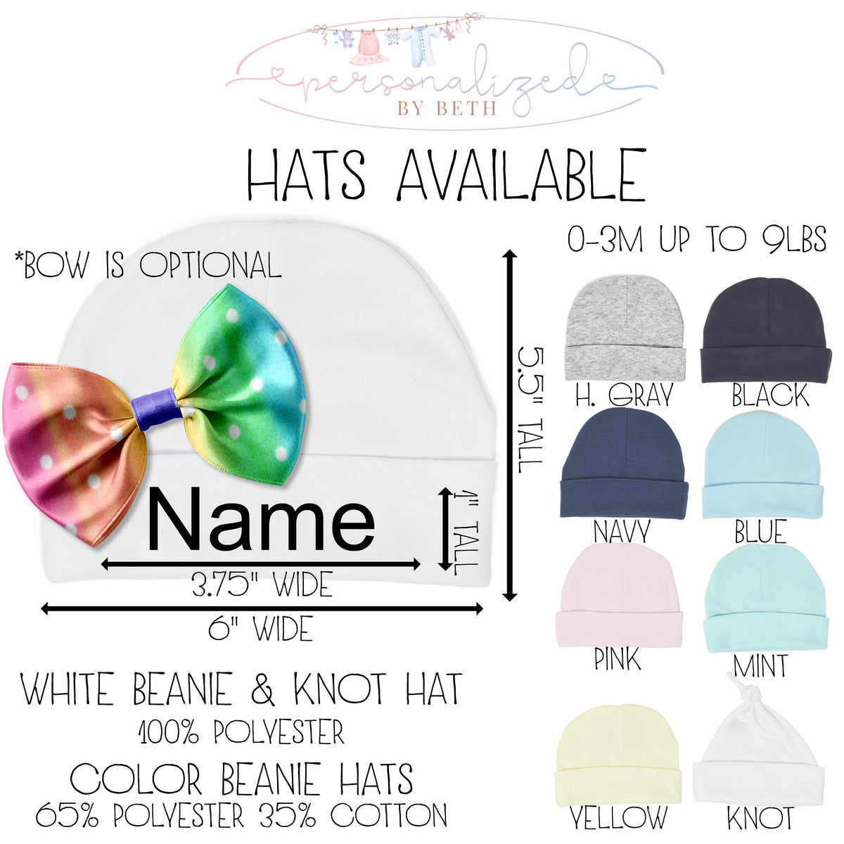 Baby Boy White Hat with Baby Name Personalized Beanie - Embroidery
